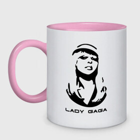 Кружка двухцветная с принтом Gaga в Екатеринбурге, керамика | объем — 330 мл, диаметр — 80 мм. Цветная ручка и кайма сверху, в некоторых цветах — вся внутренняя часть | lady gaga | гага | леди gaga | леди гага | лицо леди gaga | лицо леди гага | образ леди гага