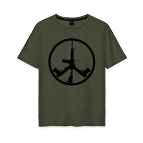 Женская футболка хлопок Oversize с принтом Мир из оружия в Екатеринбурге, 100% хлопок | свободный крой, круглый ворот, спущенный рукав, длина до линии бедер
 | автомат | ак | знак | мир | оружие | пацифика | пистолет | символ мираб ак 47