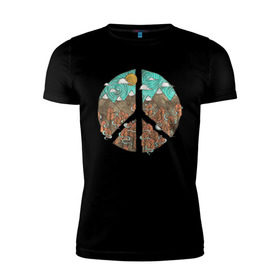 Мужская футболка премиум с принтом Мир (Peace) в Екатеринбурге, 92% хлопок, 8% лайкра | приталенный силуэт, круглый вырез ворота, длина до линии бедра, короткий рукав | хиппи