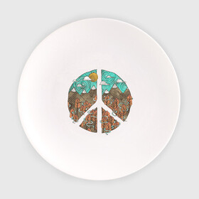 Тарелка с принтом Мир (Peace) в Екатеринбурге, фарфор | диаметр - 210 мм
диаметр для нанесения принта - 120 мм | хиппи