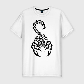 Мужская футболка премиум с принтом Скорпион черный в Екатеринбурге, 92% хлопок, 8% лайкра | приталенный силуэт, круглый вырез ворота, длина до линии бедра, короткий рукав | скорпион