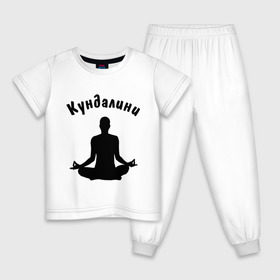 Детская пижама хлопок с принтом Кундалини йога в Екатеринбурге, 100% хлопок |  брюки и футболка прямого кроя, без карманов, на брюках мягкая резинка на поясе и по низу штанин
 | йога | кундалини | кундалини йога | медитация | силуэт