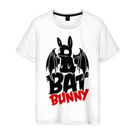Мужская футболка хлопок с принтом Bat bunny в Екатеринбурге, 100% хлопок | прямой крой, круглый вырез горловины, длина до линии бедер, слегка спущенное плечо. | bat | bat bunny | batbunny | бэт | бэтбани | бэтбанни | летучая мышь