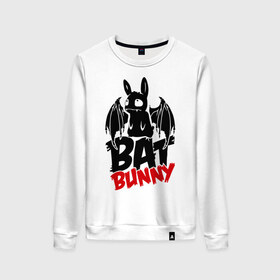 Женский свитшот хлопок с принтом Bat bunny в Екатеринбурге, 100% хлопок | прямой крой, круглый вырез, на манжетах и по низу широкая трикотажная резинка  | bat | bat bunny | batbunny | бэт | бэтбани | бэтбанни | летучая мышь