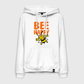 Мужская толстовка хлопок с принтом BeeHappy в Екатеринбурге, френч-терри, мягкий теплый начес внутри (100% хлопок) | карман-кенгуру, эластичные манжеты и нижняя кромка, капюшон с подкладом и шнурком | веселая | насекомое | настроение | позитив | пчела | пчелка | счастливый | счастье | эмоции