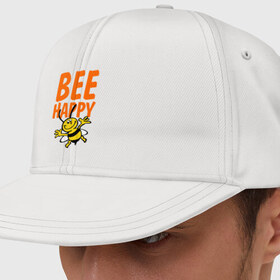 Кепка снепбек с прямым козырьком с принтом BeeHappy в Екатеринбурге, хлопок 100% |  | веселая | насекомое | настроение | позитив | пчела | пчелка | счастливый | счастье | эмоции