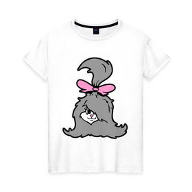 Женская футболка хлопок с принтом Милая собачонка в Екатеринбурге, 100% хлопок | прямой крой, круглый вырез горловины, длина до линии бедер, слегка спущенное плечо | бантик | зверушка | песик | собака | собачка | шерсть | щенок | щеночек