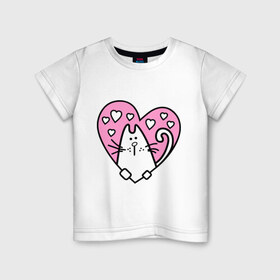 Детская футболка хлопок с принтом Милый котик(2) в Екатеринбурге, 100% хлопок | круглый вырез горловины, полуприлегающий силуэт, длина до линии бедер | зверушка | киса | кот | котенок | котяра | кошак | любимец | питомец | подарок девушке | сердечко | сердце