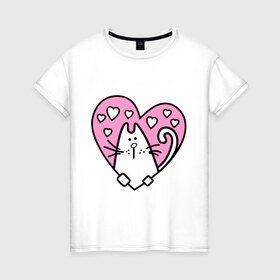 Женская футболка хлопок с принтом Милый котик(2) в Екатеринбурге, 100% хлопок | прямой крой, круглый вырез горловины, длина до линии бедер, слегка спущенное плечо | зверушка | киса | кот | котенок | котяра | кошак | любимец | питомец | подарок девушке | сердечко | сердце