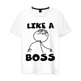 Мужская футболка хлопок с принтом Like a boss в Екатеринбурге, 100% хлопок | прямой крой, круглый вырез горловины, длина до линии бедер, слегка спущенное плечо. | босс | начальник