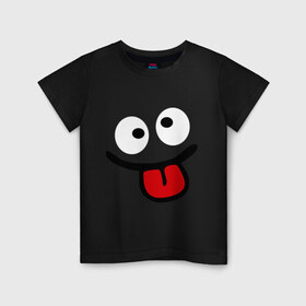 Детская футболка хлопок с принтом Смаил с языком в Екатеринбурге, 100% хлопок | круглый вырез горловины, полуприлегающий силуэт, длина до линии бедер | Тематика изображения на принте: smile | высунутый язык | позитив | смайл | смайлик | смайлик с языком | улыбка | язык