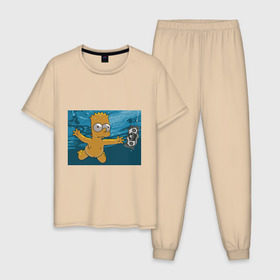 Мужская пижама хлопок с принтом Nevermind (Simpsons) в Екатеринбурге, 100% хлопок | брюки и футболка прямого кроя, без карманов, на брюках мягкая резинка на поясе и по низу штанин
 | Тематика изображения на принте: nevermind | nevermind simpsons | nirvana | nirvana nevermind | rock | simpsons | нирвана | нирвана nevermind | нирвана симпсонс | ребенок | рок | символика nirvana | символика нирвана | симпсонс