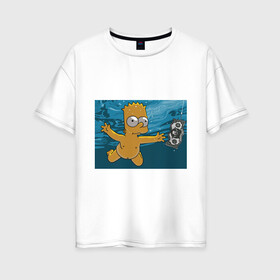 Женская футболка хлопок Oversize с принтом Nevermind (Simpsons) в Екатеринбурге, 100% хлопок | свободный крой, круглый ворот, спущенный рукав, длина до линии бедер
 | nevermind | nevermind simpsons | nirvana | nirvana nevermind | rock | simpsons | нирвана | нирвана nevermind | нирвана симпсонс | ребенок | рок | символика nirvana | символика нирвана | симпсонс