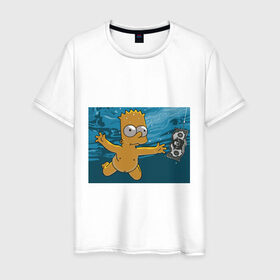 Мужская футболка хлопок с принтом Nevermind (Simpsons) в Екатеринбурге, 100% хлопок | прямой крой, круглый вырез горловины, длина до линии бедер, слегка спущенное плечо. | Тематика изображения на принте: nevermind | nevermind simpsons | nirvana | nirvana nevermind | rock | simpsons | нирвана | нирвана nevermind | нирвана симпсонс | ребенок | рок | символика nirvana | символика нирвана | симпсонс