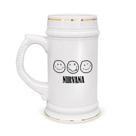 Кружка пивная с принтом Nirvana(2) в Екатеринбурге,  керамика (Материал выдерживает высокую температуру, стоит избегать резкого перепада температур) |  объем 630 мл | nirvana | rock | нирвана | ребенок | рок | символика nirvana | символика нирвана