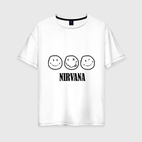 Женская футболка хлопок Oversize с принтом Nirvana(2) в Екатеринбурге, 100% хлопок | свободный крой, круглый ворот, спущенный рукав, длина до линии бедер
 | nirvana | rock | нирвана | ребенок | рок | символика nirvana | символика нирвана