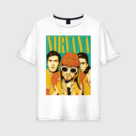 Женская футболка хлопок Oversize с принтом Nirvana(3) в Екатеринбурге, 100% хлопок | свободный крой, круглый ворот, спущенный рукав, длина до линии бедер
 | nirvana | nirvana лица | rock | нирвана | нирвана лица | рок | символика nirvana | символика нирвана