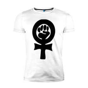 Мужская футболка премиум с принтом эмблема феминизма в Екатеринбурге, 92% хлопок, 8% лайкра | приталенный силуэт, круглый вырез ворота, длина до линии бедра, короткий рукав | женщины | кулак | мужчины | отношения | феминистка