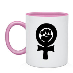 Кружка двухцветная с принтом эмблема феминизма в Екатеринбурге, керамика | объем — 330 мл, диаметр — 80 мм. Цветная ручка и кайма сверху, в некоторых цветах — вся внутренняя часть | женщины | кулак | мужчины | отношения | феминистка
