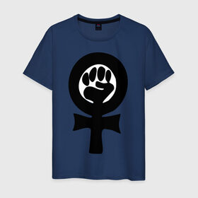 Мужская футболка хлопок с принтом эмблема феминизма в Екатеринбурге, 100% хлопок | прямой крой, круглый вырез горловины, длина до линии бедер, слегка спущенное плечо. | женщины | кулак | мужчины | отношения | феминистка