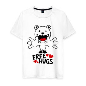 Мужская футболка хлопок с принтом Free Hugs в Екатеринбурге, 100% хлопок | прямой крой, круглый вырез горловины, длина до линии бедер, слегка спущенное плечо. | free hugs | бесплатные объятия | обниму бесплатно | обнять | объятия | позитив