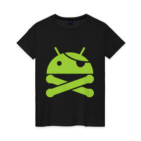 Женская футболка хлопок с принтом Android super user в Екатеринбурге, 100% хлопок | прямой крой, круглый вырез горловины, длина до линии бедер, слегка спущенное плечо | пират