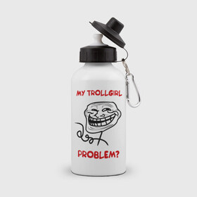 Бутылка спортивная с принтом Trollcouple (мужская) в Екатеринбурге, металл | емкость — 500 мл, в комплекте две пластиковые крышки и карабин для крепления | Тематика изображения на принте: face | my trollgirl | problem | troll | trollface | trollgirl | интернет  приколы | мем | мемы | мемы интернета | тролфейс | троль | трольгерл