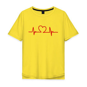 Мужская футболка хлопок Oversize с принтом В ритме сердца в Екатеринбурге, 100% хлопок | свободный крой, круглый ворот, “спинка” длиннее передней части | Тематика изображения на принте: биение сердца | ритм сердца | сердечко | сердце