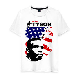 Мужская футболка хлопок с принтом боксер Mike Tyson в Екатеринбурге, 100% хлопок | прямой крой, круглый вырез горловины, длина до линии бедер, слегка спущенное плечо. | boxing