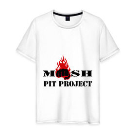 Мужская футболка хлопок с принтом Mosh pit project в Екатеринбурге, 100% хлопок | прямой крой, круглый вырез горловины, длина до линии бедер, слегка спущенное плечо. | Тематика изображения на принте: 