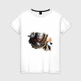 Женская футболка хлопок с принтом Довакин (Dovahkiin) The Elder Scrolls V: Skyrim в Екатеринбурге, 100% хлопок | прямой крой, круглый вырез горловины, длина до линии бедер, слегка спущенное плечо | игры | компьютерная игра | скайрим