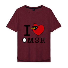 Мужская футболка хлопок Oversize с принтом I love Omsk (Я люблю Омск) в Екатеринбурге, 100% хлопок | свободный крой, круглый ворот, “спинка” длиннее передней части | i love omsk | город | омич | омская птица | птица | я люблю омск