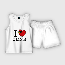 Детская пижама с шортами хлопок с принтом I love Omsk (Я люблю Омск) в Екатеринбурге,  |  | i love omsk | город | омич | омская птица | птица | я люблю омск