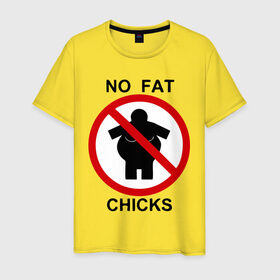 Мужская футболка хлопок с принтом No fat chicks в Екатеринбурге, 100% хлопок | прямой крой, круглый вырез горловины, длина до линии бедер, слегка спущенное плечо. | дорожные знаки | нет толстым | толстая девушка