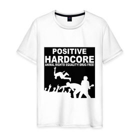 Мужская футболка хлопок с принтом Positive Hardcore в Екатеринбурге, 100% хлопок | прямой крой, круглый вырез горловины, длина до линии бедер, слегка спущенное плечо. | Тематика изображения на принте: 