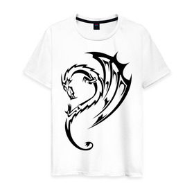 Мужская футболка хлопок с принтом тату-дракон3 в Екатеринбурге, 100% хлопок | прямой крой, круглый вырез горловины, длина до линии бедер, слегка спущенное плечо. | Тематика изображения на принте: dragon | tatu | дракон | тату | черный дракон