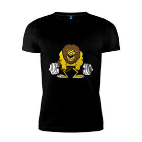 Мужская футболка премиум с принтом Лев Powerlifting в Екатеринбурге, 92% хлопок, 8% лайкра | приталенный силуэт, круглый вырез ворота, длина до линии бедра, короткий рукав | бодибилдинг | гантеля | кач | качалочка | качок | лев | мускулы | мышцы | пауэрлифтинг | тренажерка