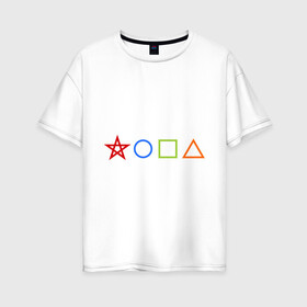 Женская футболка хлопок Oversize с принтом Жопа геометрическая в Екатеринбурге, 100% хлопок | свободный крой, круглый ворот, спущенный рукав, длина до линии бедер
 | геометрия | звезда | квадрат | круг | треугольник | фигуры | черчение