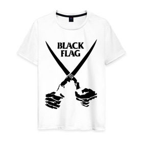 Мужская футболка хлопок с принтом Black Flag (1) в Екатеринбурге, 100% хлопок | прямой крой, круглый вырез горловины, длина до линии бедер, слегка спущенное плечо. | hard | hardcor | hardcore | hardstyle | rock | ножницы | рок | руки | хард | хард рок