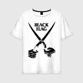 Женская футболка хлопок Oversize с принтом Black Flag (1) в Екатеринбурге, 100% хлопок | свободный крой, круглый ворот, спущенный рукав, длина до линии бедер
 | hard | hardcor | hardcore | hardstyle | rock | ножницы | рок | руки | хард | хард рок