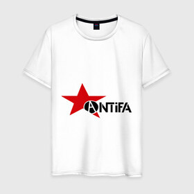 Мужская футболка хлопок с принтом Antifa (4) в Екатеринбурге, 100% хлопок | прямой крой, круглый вырез горловины, длина до линии бедер, слегка спущенное плечо. | Тематика изображения на принте: антифа | антифашизм | звезда | организация | политическая