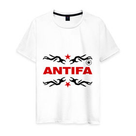 Мужская футболка хлопок с принтом Antifa (5) в Екатеринбурге, 100% хлопок | прямой крой, круглый вырез горловины, длина до линии бедер, слегка спущенное плечо. | Тематика изображения на принте: антифа | антифашизм | звезда | организация | политическая