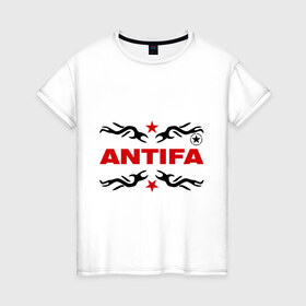 Женская футболка хлопок с принтом Antifa (5) в Екатеринбурге, 100% хлопок | прямой крой, круглый вырез горловины, длина до линии бедер, слегка спущенное плечо | антифа | антифашизм | звезда | организация | политическая