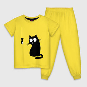 Детская пижама хлопок с принтом Кот и рыба в Екатеринбурге, 100% хлопок |  брюки и футболка прямого кроя, без карманов, на брюках мягкая резинка на поясе и по низу штанин
 | киса | киска | котенок | котик | котэ | кошка | рыбка