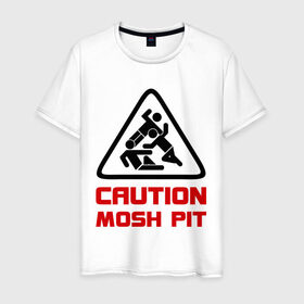 Мужская футболка хлопок с принтом Caution mosh pit в Екатеринбурге, 100% хлопок | прямой крой, круглый вырез горловины, длина до линии бедер, слегка спущенное плечо. | hard | hardcor | hardcore | hardstyle | rock | рок | хард | хард рок