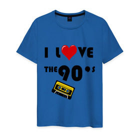 Мужская футболка хлопок с принтом i love 90 `s в Екатеринбурге, 100% хлопок | прямой крой, круглый вырез горловины, длина до линии бедер, слегка спущенное плечо. | 90 e | i love | i love the 90s | касета | кассета | музыка | музыка 90 х | я люблю | я люблю 90е