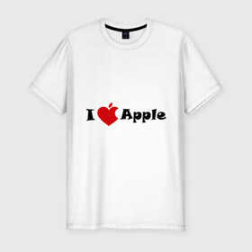 Мужская футболка премиум с принтом я люблю яблоко в Екатеринбурге, 92% хлопок, 8% лайкра | приталенный силуэт, круглый вырез ворота, длина до линии бедра, короткий рукав | apple | антибренд | люблю эпл | я люблю apple | яблоко