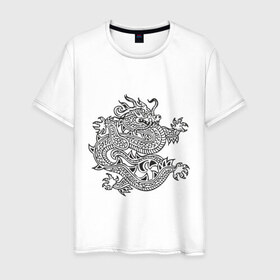 Мужская футболка хлопок с принтом Дракон узор в Екатеринбурге, 100% хлопок | прямой крой, круглый вырез горловины, длина до линии бедер, слегка спущенное плечо. | dragon | дракончик | китайский | китайский узор