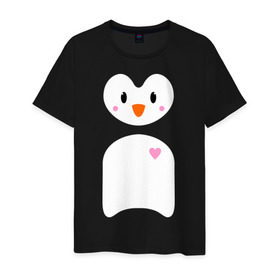 Мужская футболка хлопок с принтом Привет от пингвина в Екатеринбурге, 100% хлопок | прямой крой, круглый вырез горловины, длина до линии бедер, слегка спущенное плечо. | пингвин