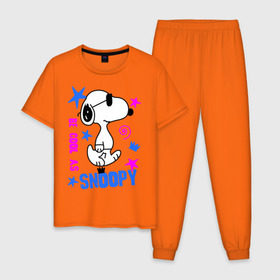 Мужская пижама хлопок с принтом Be cool as Snoopy в Екатеринбурге, 100% хлопок | брюки и футболка прямого кроя, без карманов, на брюках мягкая резинка на поясе и по низу штанин
 | Тематика изображения на принте: snoopy | будь крутым как снупи | мультик | мультики | мультфильмы | снупи | собачка снупи